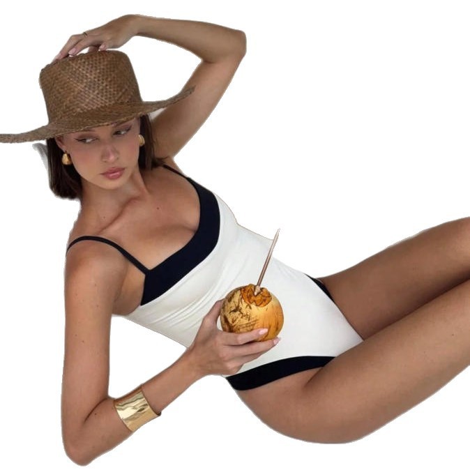 New Black-and-white Color-block Chanel-style One-piece Swimsuit New Black-and-white Color-block Chanel-style One-piece Swimsuit