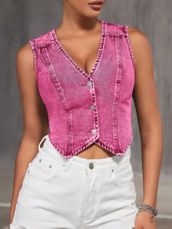 Womens V-neck Denim Vest Top Womens V-neck Denim Vest Top