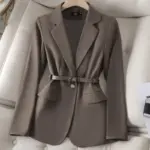 Womens Slim-Fit Belted Blazer for Elegant Commuting - Polyester