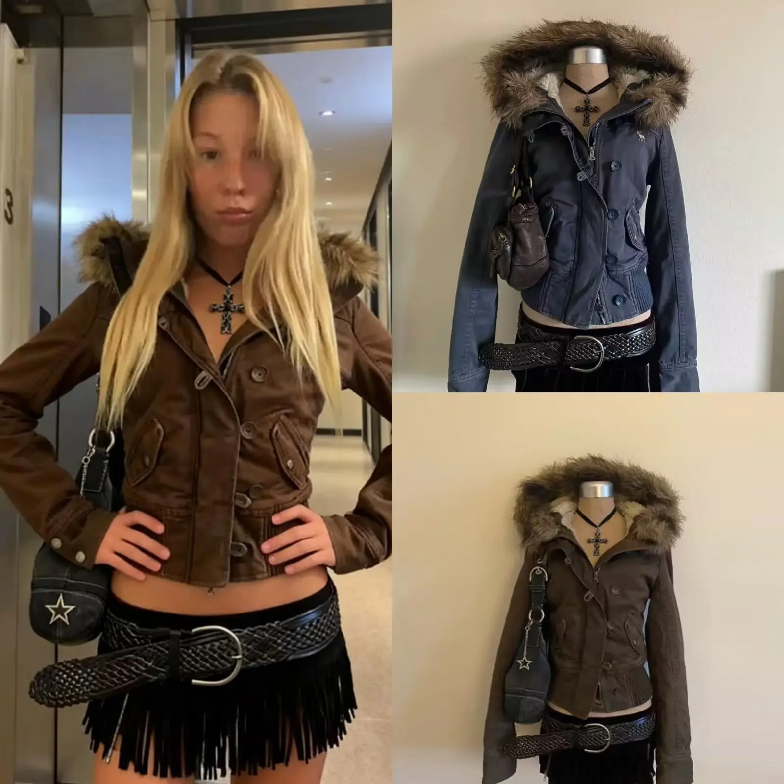 Warm Women’s Short Jacket with Fur-Trim Hood