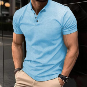 Breathable Men’s Polyester Polo Shirt with Button Henry Collar