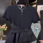 Waist-cinching Slim Fit Bow Detail Short Sleeve T-Shirt