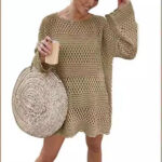 Loose Acrylic Pullover Beach Cover-Up with Bell Sleeves