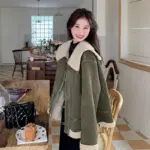36508308-d5d0-49f5-858b-739d8f3ff72e.webp Women's Korean-style Retro Green Suede Lambswool Coat