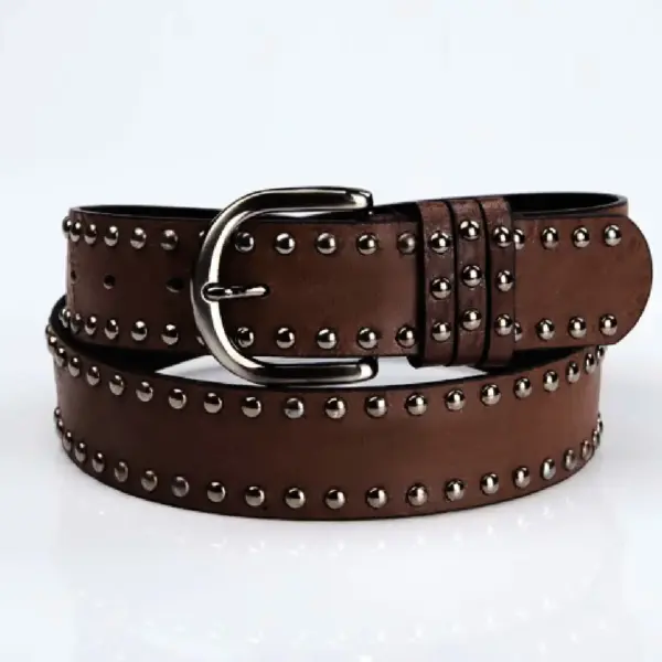 Womens Soft PU Leather Belt with Pin Buckle & Rivets 3.6 cm