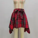 365e53cf-f9c5-4956-afef-f13c710a7c0c.webp Red Plaid Asymmetrical Hem Mini Skirt with Bow