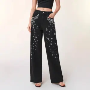 Casual Loose-Fitting, Slimming Straight-Leg Denim Trousers