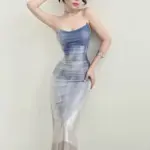 Sweet Temperament Adult Lady Like Woman Slim Fit Gradient Printing Mesh Camisole Dress