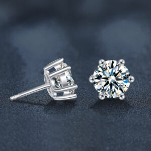 Womens Threaded Moissanite Six-Prong Elegant Earrings