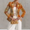 Polished Knitted Blazer with Notched Collar & Chic Print