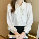 Chiffon Bow Women's Professional Wear Formal White Shirt