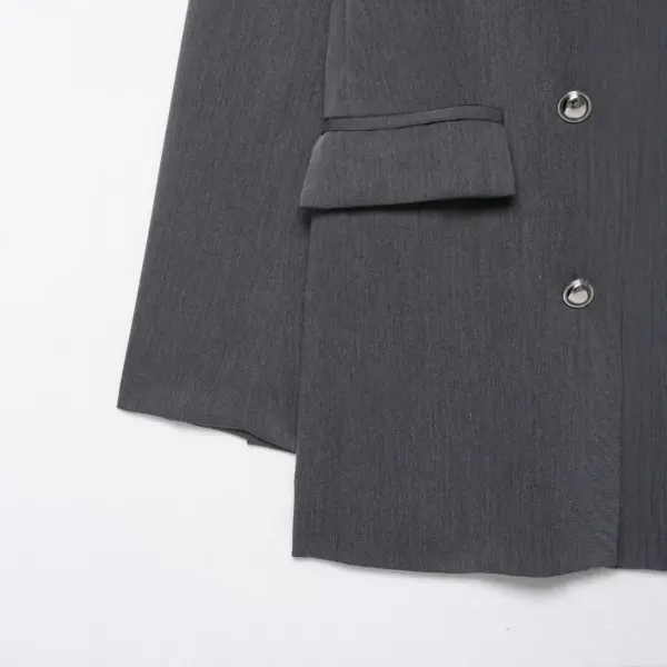 Tailored French-Style Double-Breasted Blazer Jacket - Gray Tailored French-Style Double-Breasted Blazer Jacket - Gray