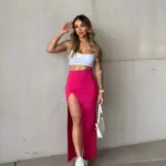 Sleek Bodycon Polyester Skirt for Women with Slit Detail