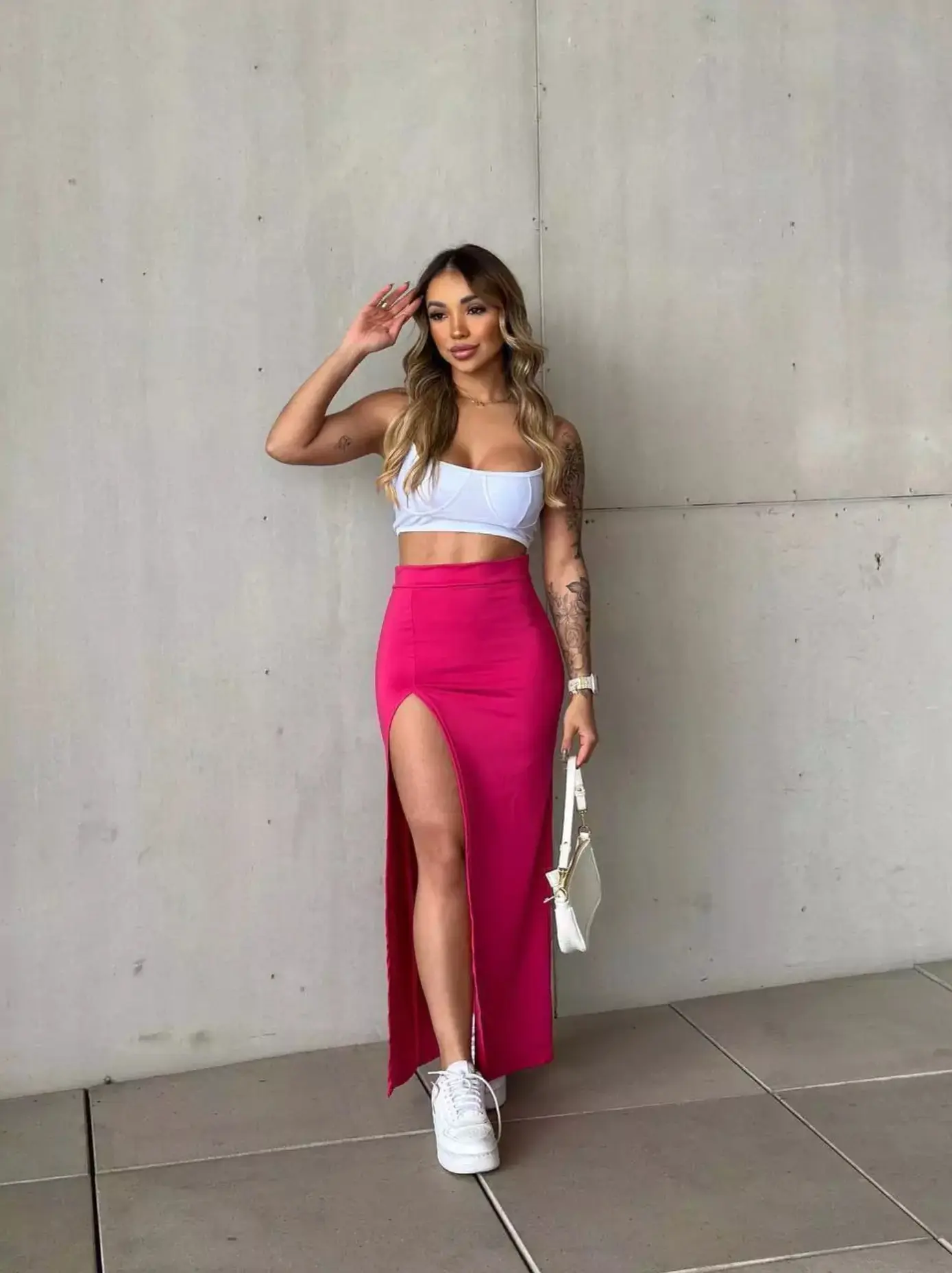 Sleek Bodycon Polyester Skirt for Women with Slit Detail