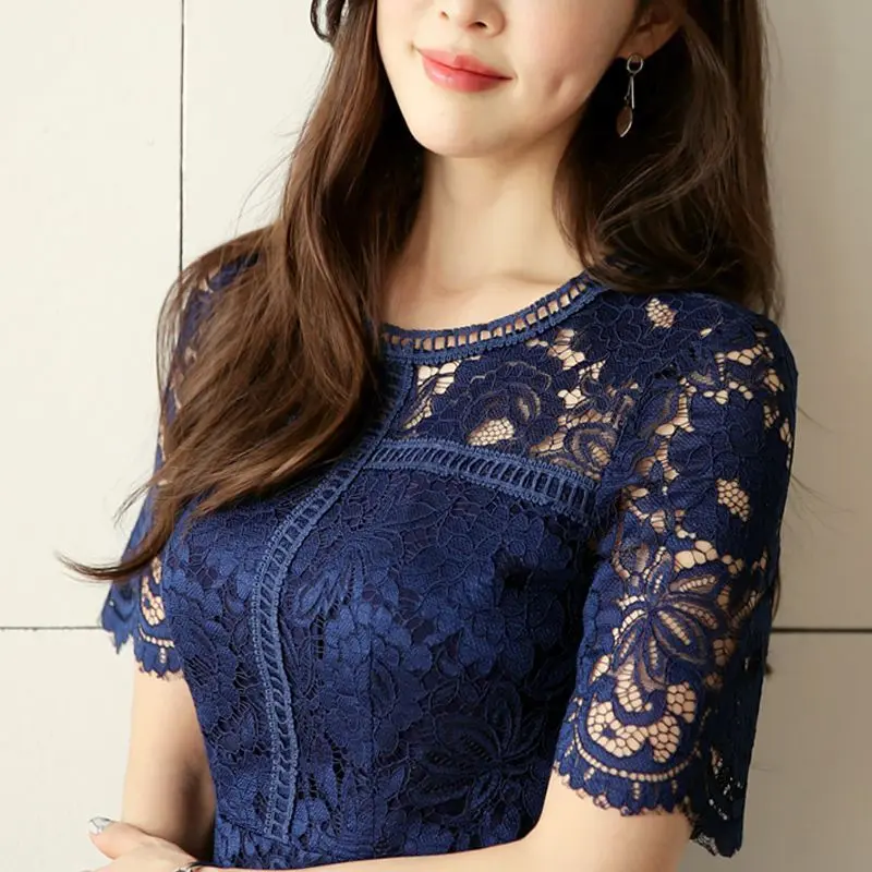 Waist Slimming Temperament Lady Mid-length Lace Dress