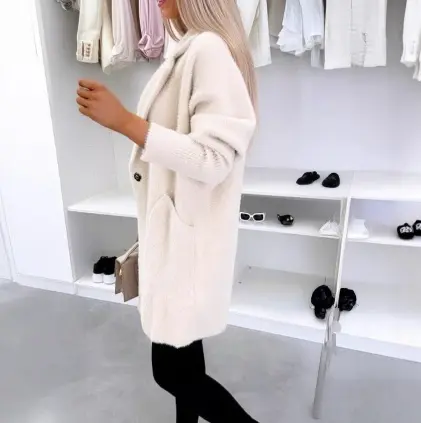 Stay Warm Lapel Button Pocket Women’s Plush Coat