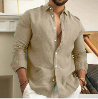 Non-Iron Linen Cotton Blend Button-Front Shirt for Summer