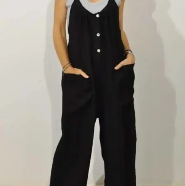 Pocket Solid Color Elastic Button Romper