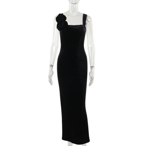 Slim-fit Velvet Flower Off-shoulder Dress Women Slim-fit Velvet Flower Off-shoulder Dress Women