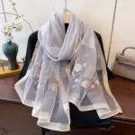 Embroidered Mulberry Silk Jacquard Long Wrap Scarf