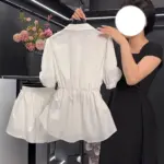 Short-sleeve Top Petite Shirt Fitted-waist Blouse