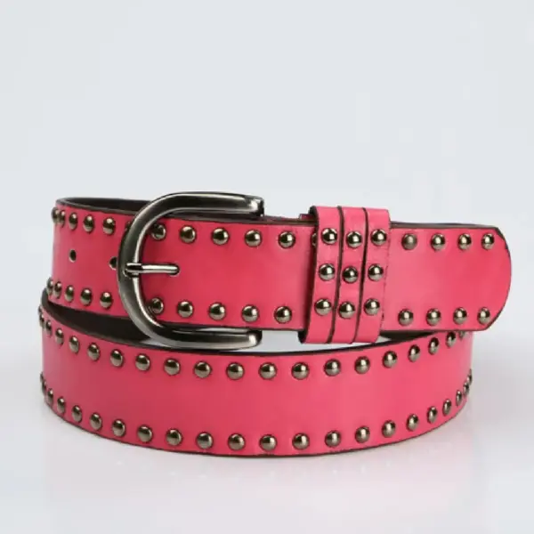 Womens Soft PU Leather Belt with Pin Buckle & Rivets 3.6 cm