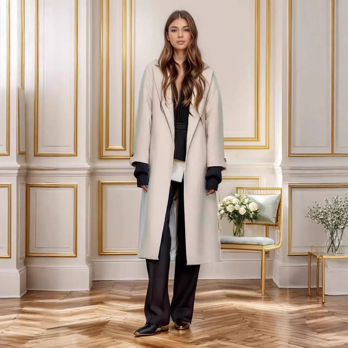 Warm Wool-Blend Autumn Winter Coat for Women - Black/White/Brown Warm Wool-Blend Autumn Winter Coat for Women - Black/White/Brown