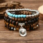 Comfort Elastic Turquoise Beaded Bracelet with Vintage U-Shape