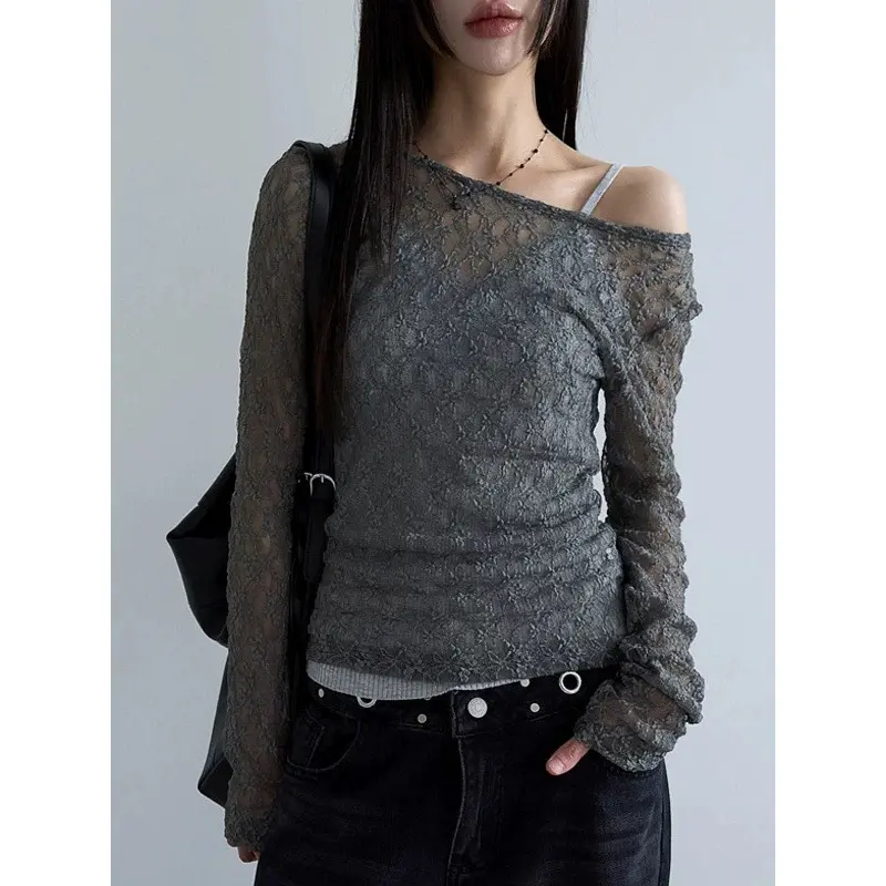 Sleek Slim Fit Japanese-Style Long Sleeve Top w/ Jacquard