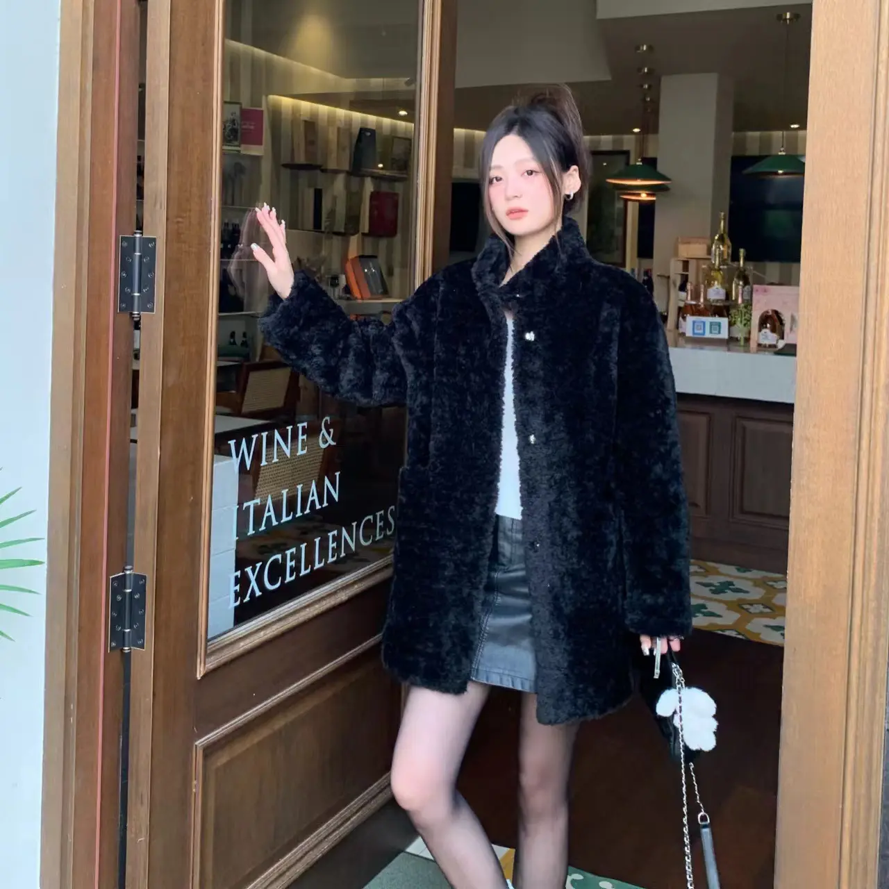 Warm Chenille Women’s Mid-Length Coat with Princess Sleeves