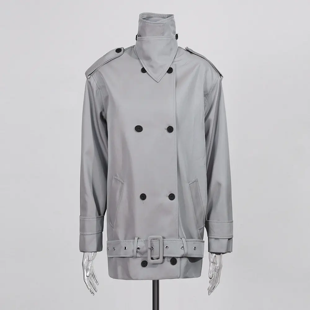 Contrast Plaid Double-Breasted Cropped Trench Coat for Women Contrast Plaid Double-Breasted Cropped Trench Coat for Women