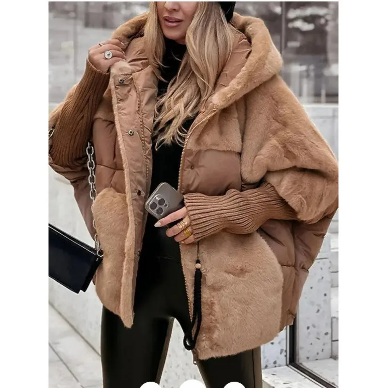Warm Patchwork Cotton Padded Jacket for Women - Loose Fit