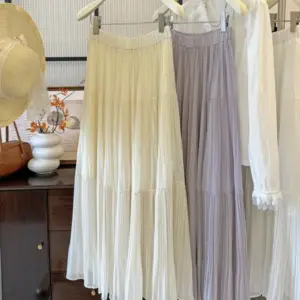 Flattering High-Waist Pleated Chiffon Skirt - Long