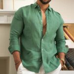 Non-Iron Linen Cotton Blend Button-Front Shirt for Summer
