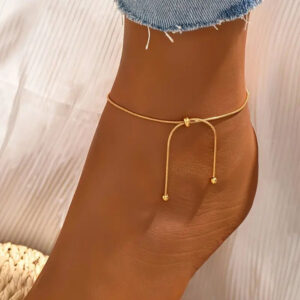 Adjustable Ball Bead Flower Anklet for Women, Alloy
