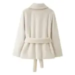 Belt-Effect Slim-Fit Lapel Faux Fur Coat for Women