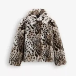 Leopard Print Faux Fur Collar Warm Coat for Women