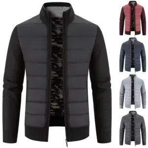 Stand Collar Men’s Cardigan Sweater Coat, Fleece-Lined
