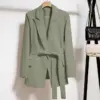 Lace-Up Slimming Blazer for Women with Pockets, Long Sleeve