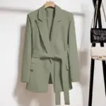Lace-Up Slimming Blazer for Women with Pockets, Long Sleeve