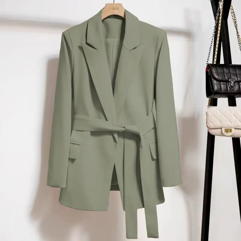 Lace-Up Slimming Blazer for Women with Pockets, Long Sleeve