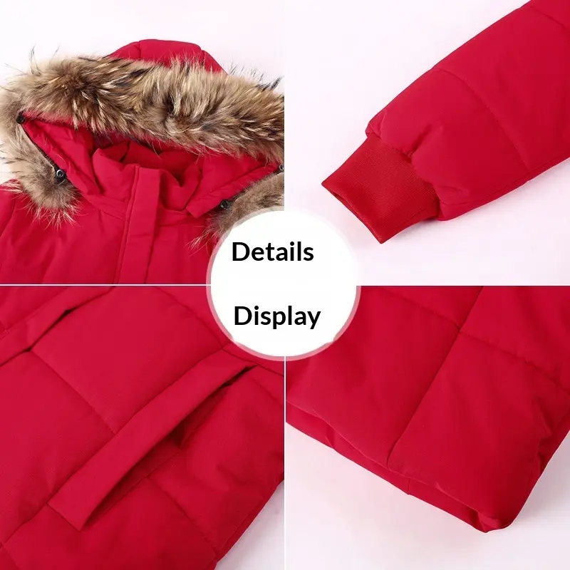 Warm Women’s Mid-Length Padded Coat with Detachable Hood and Fur Collar