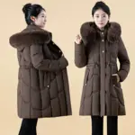 Warmth-Boosting Womens Mid-Length Padded Jacket with Detachable Fur Collar