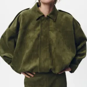 Suede Texture Effect Women’s Pilot Jacket with Batwing Sleeves
