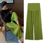 Pregnant Women Belly Pleated High Waist Wide Leg Pants Cropped Pants Straight Pants
