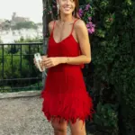 Sexy V-Neck Tassel Feather Sequin Short Dress, Polyester