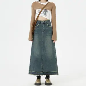 Retro Fashion Hip Denim Long Skirts Women