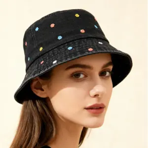 Water-Washed Embroidered Floral Fisherman Hat for Outdoors
