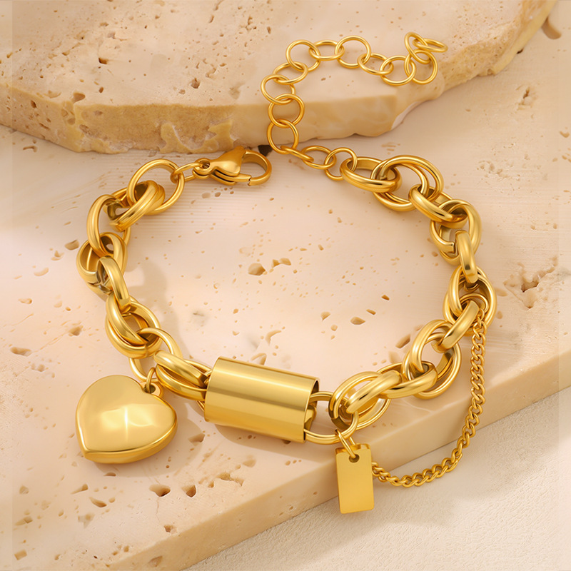Heart Pendant Titanium Bracelet for Women, Stainless Steel