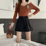 Slimming High-Waisted Plus Size Black Wool-Style Shorts